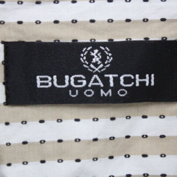 Bugatchi UOMO Shirt Mens Medium M Beige Striped Button Down Long Sleeve Collared - Picture 6 of 10